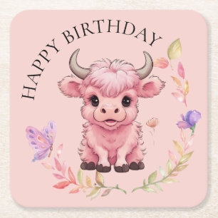 Fluffy Pink Highlands Scottish Cow Rechteckiger Pappuntersetzer