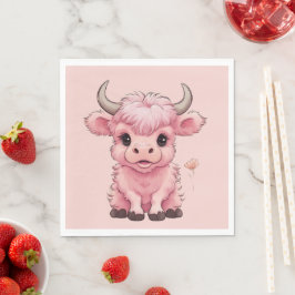 Fluffy Pink Highlands Scottish Cow Serviette
