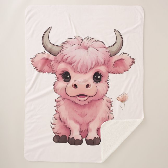 Fluffy Pink Highlands Scottish Cow Sherpadecke (Vorderseite)