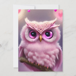Fluffy Pink Owl mit Herz Feiertagskarte