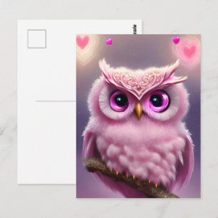 Fluffy Pink Owl mit Herz Postkarte