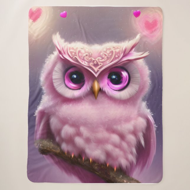 Fluffy Pink Owl mit Herz Sherpadecke (Vorderseite)