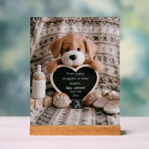 Fluffy Puppy Baby und Schwangerschaftsankündigung Acrylschild