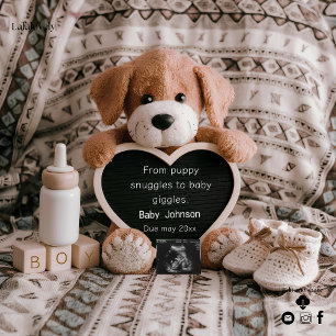 Fluffy Puppy Baby und Schwangerschaftsankündigung Feiertagskarte