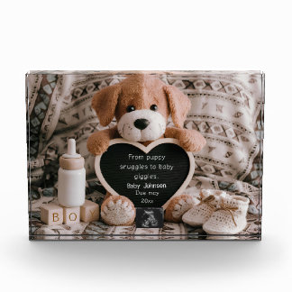 Fluffy Puppy Baby und Schwangerschaftsankündigung Fotoblock