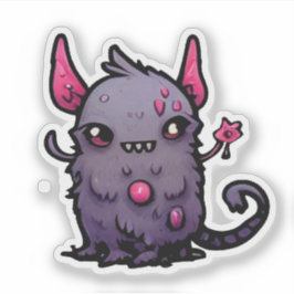 Fluffy Purple Demon Cat - Kawaii Monster Aufkleber