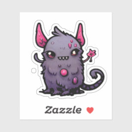 Fluffy Purple Demon Cat - Kawaii Monster Aufkleber