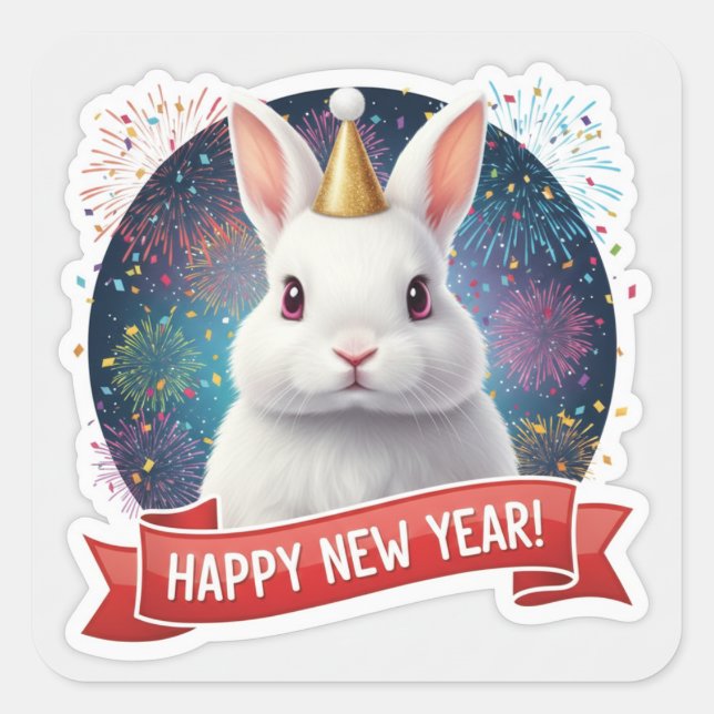 Fluffy Rabbit New Year Sticker (Vorderseite)
