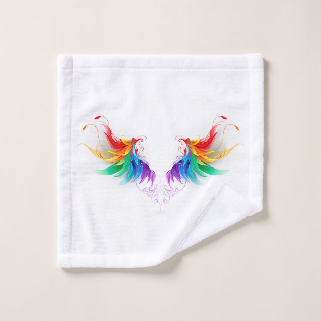 Fluffy Rainbow Wings Badhandtuch Set (Waschlappen)