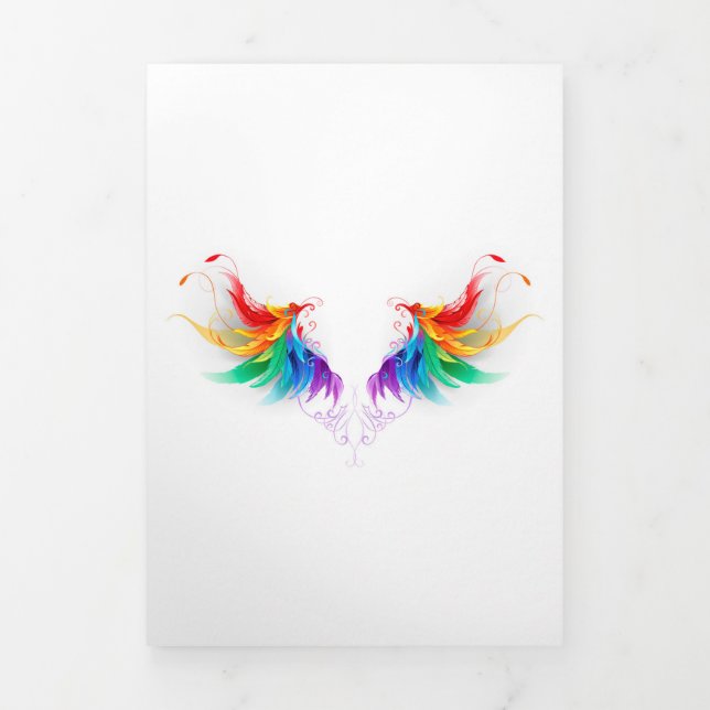 Fluffy Rainbow Wings Dreifach Gefaltete Einladung (Cover)