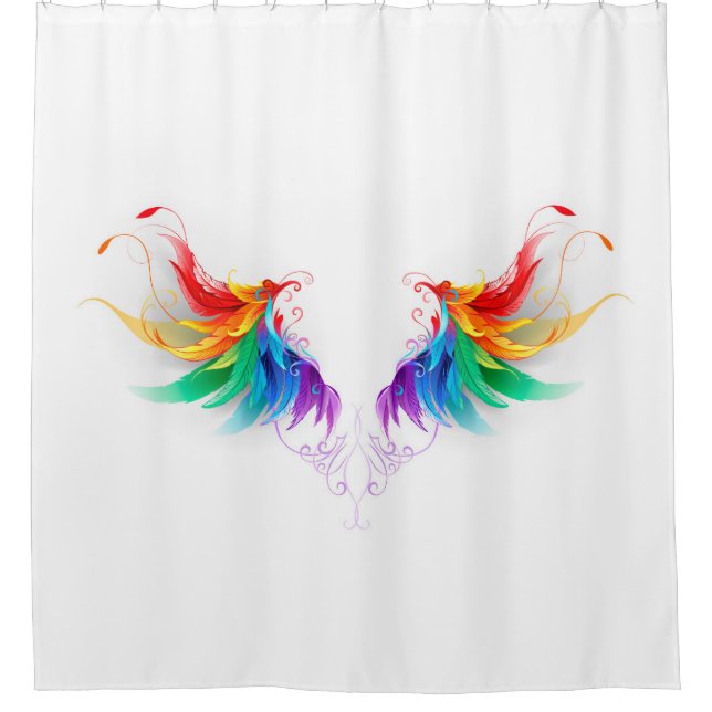 Fluffy Rainbow Wings Duschvorhang (Vorderseite)