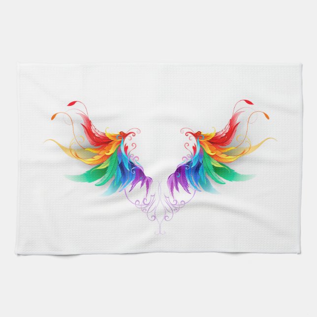 Fluffy Rainbow Wings Geschirrtuch (Horizontal)