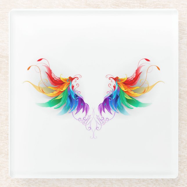 Fluffy Rainbow Wings Glasuntersetzer (Vorderseite)