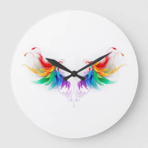 Fluffy Rainbow Wings Große Wanduhr