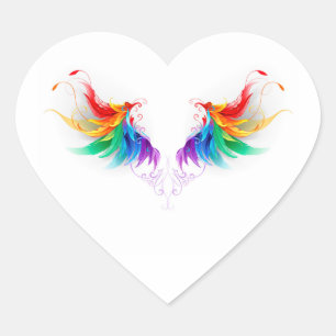 Fluffy Rainbow Wings Herz-Aufkleber