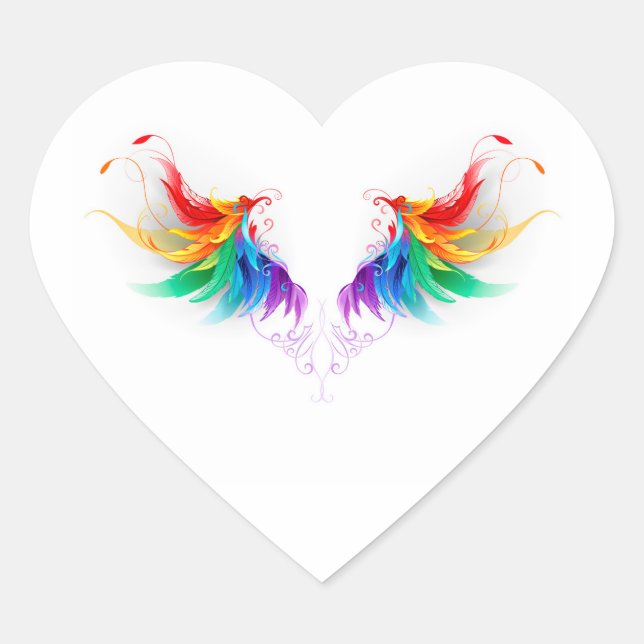Fluffy Rainbow Wings Herz-Aufkleber (Vorderseite)