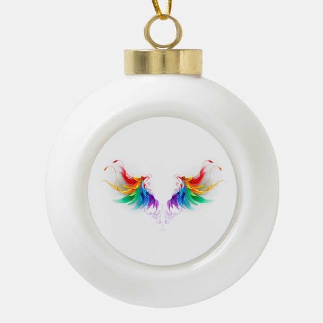 Fluffy Rainbow Wings Keramik Kugel-Ornament (Vorderseite)