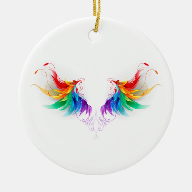 Fluffy Rainbow Wings Keramik Ornament (Vorne)