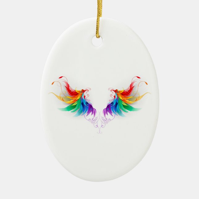 Fluffy Rainbow Wings Keramik Ornament (Vorne)