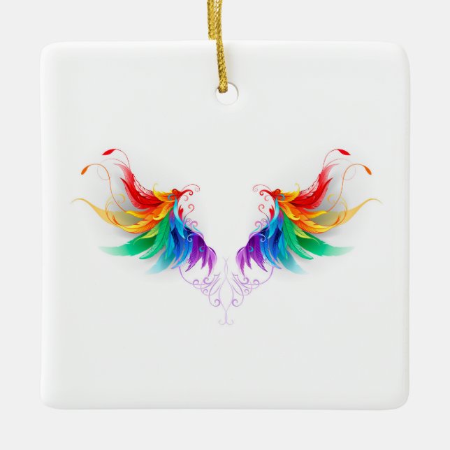Fluffy Rainbow Wings Keramikornament (Vorderseite)