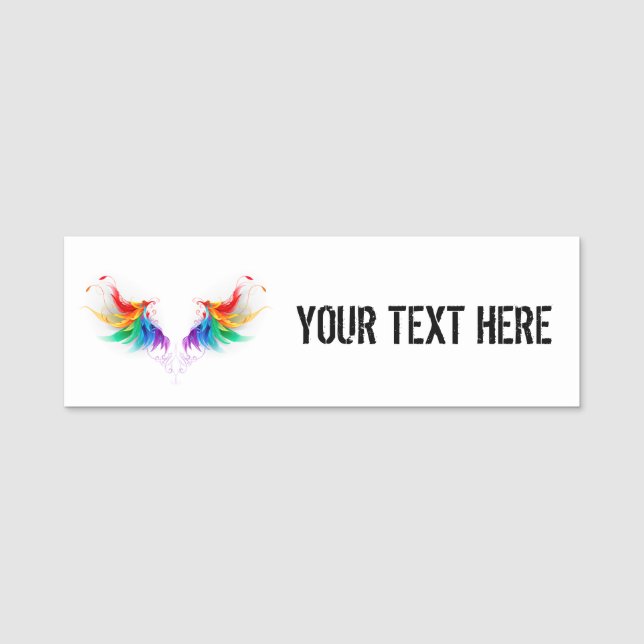 Fluffy Rainbow Wings Namensschild (Vorderseite)