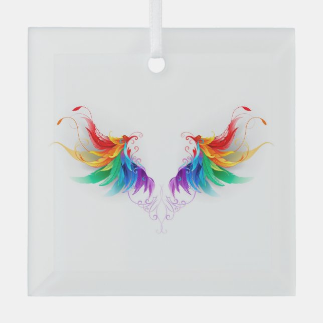 Fluffy Rainbow Wings Ornament Aus Glas (Vorderseite)