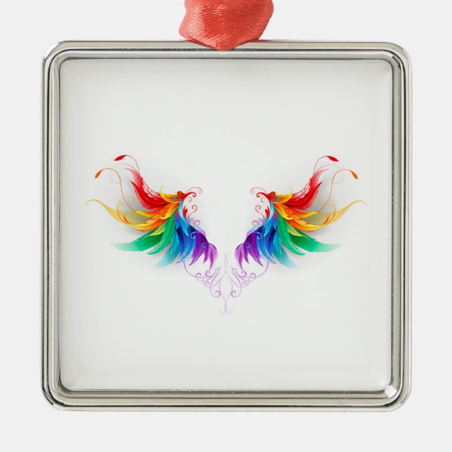Fluffy Rainbow Wings Ornament Aus Metall (Vorne)
