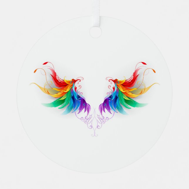 Fluffy Rainbow Wings Ornament Aus Metall (Vorderseite)