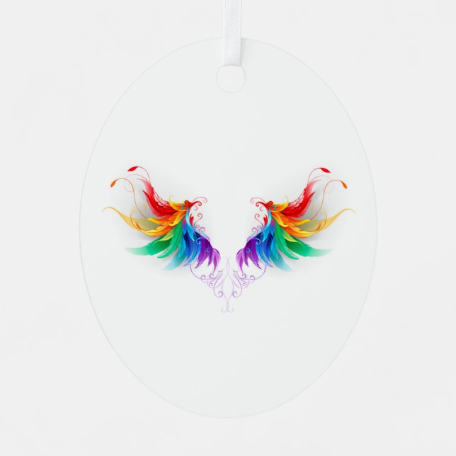 Fluffy Rainbow Wings Ornament Aus Metall (Vorderseite)