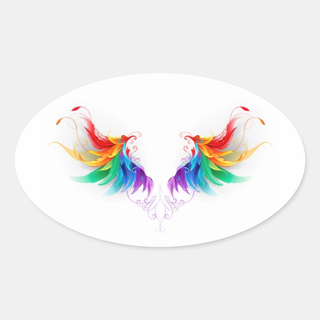 Fluffy Rainbow Wings Ovaler Aufkleber (Vorderseite)