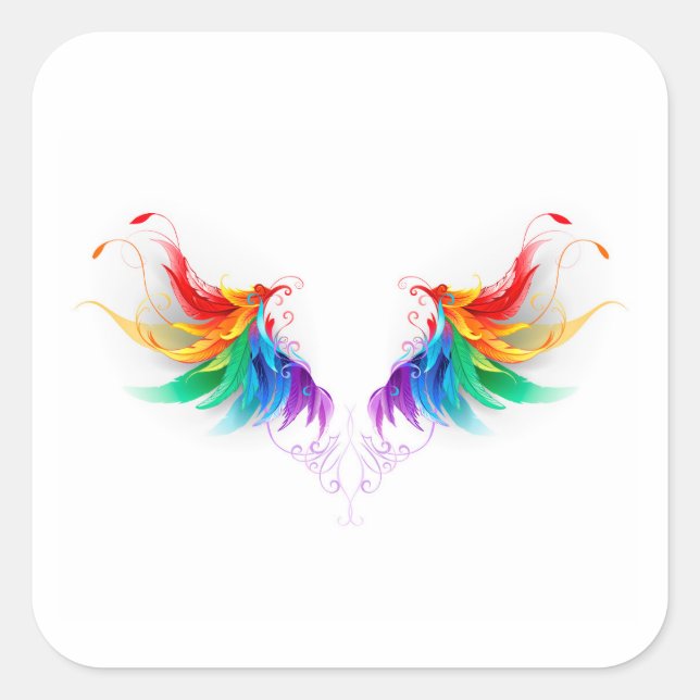 Fluffy Rainbow Wings Quadratischer Aufkleber (Vorderseite)