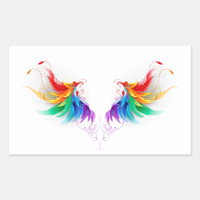 Fluffy Rainbow Wings Rechteckiger Aufkleber (Vorderseite)