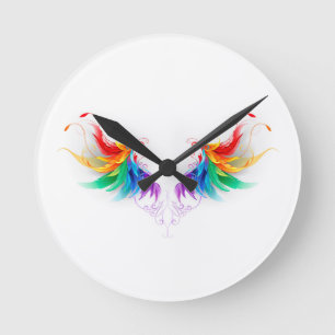 Fluffy Rainbow Wings Runde Wanduhr