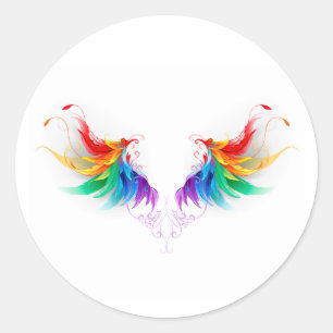 Fluffy Rainbow Wings Runder Aufkleber
