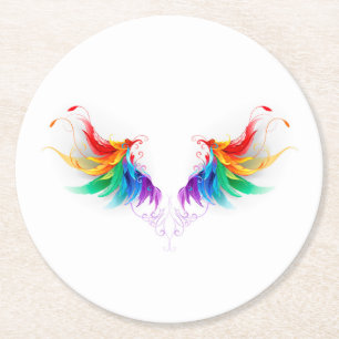 Fluffy Rainbow Wings Runder Pappuntersetzer