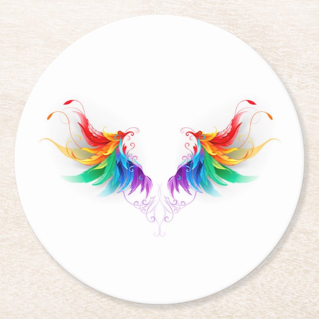 Fluffy Rainbow Wings Runder Pappuntersetzer (Vorderseite)