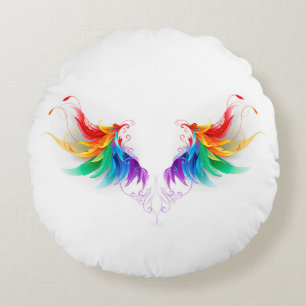Fluffy Rainbow Wings Rundes Kissen