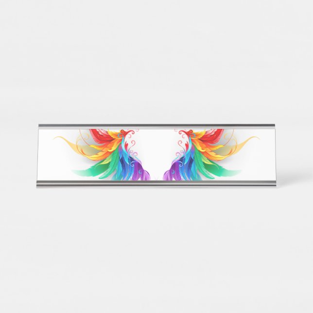 Fluffy Rainbow Wings Schreibtischnamensplakette (Vorderseite )