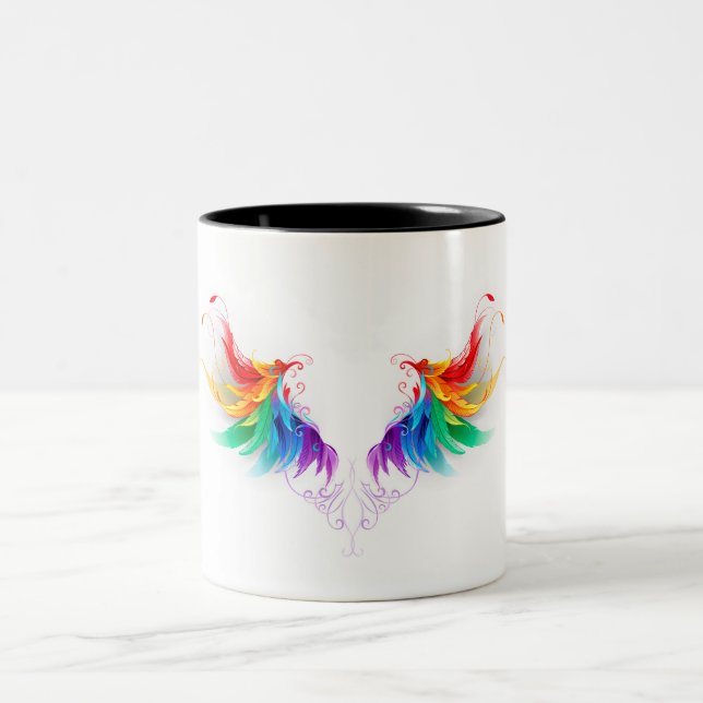 Fluffy Rainbow Wings Zweifarbige Tasse (Mittel)