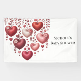 Fluffy Red Floral Heart Baby Shower Banner