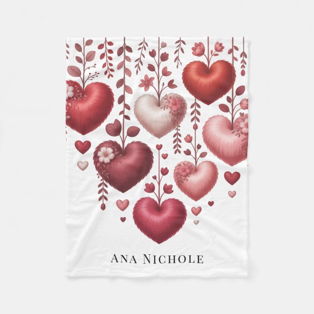 Fluffy Red Floral Heart Baby Shower Gift Fleecedecke (Vorderseite)