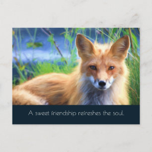 Fluffy Red Fox mit Freundschaftsangebot Postkarte