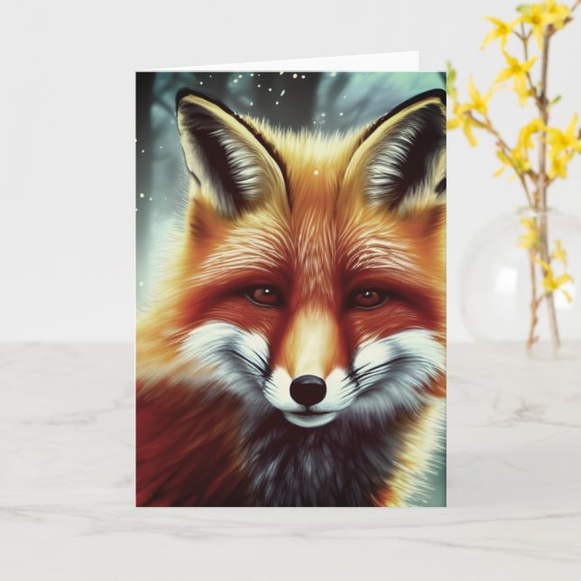 Fluffy Red Fox Portrait Karte (Gelbe Blume)