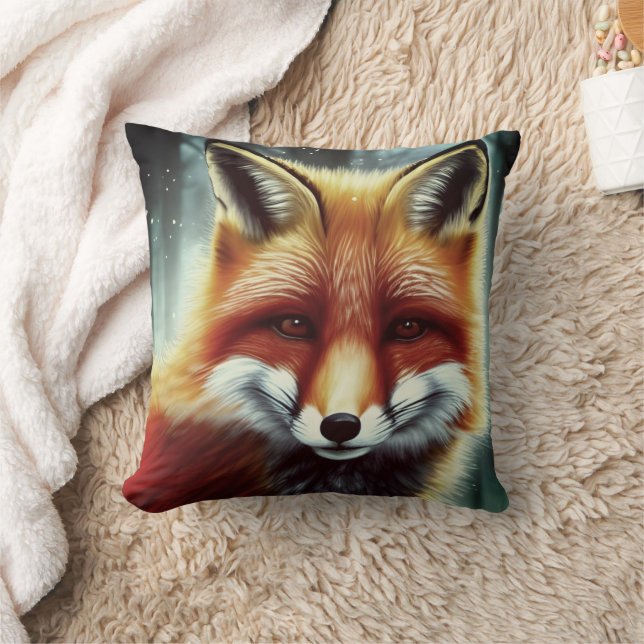 Fluffy Red Fox Portrait Kissen (Decke)