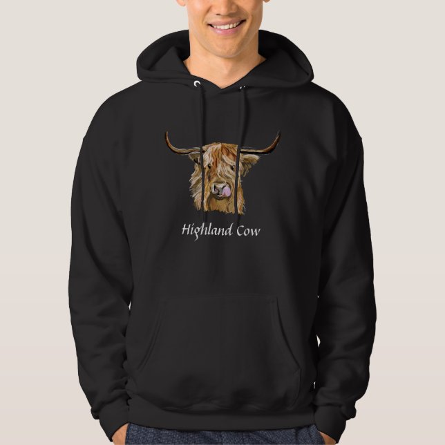 Fluffy Red Highland Cow Original Digital Art Hoodie (Vorderseite)