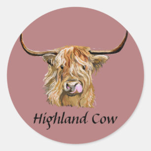 Fluffy Red Highland Cow Original Digital Art Runder Aufkleber