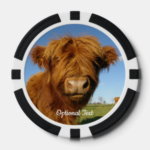 Fluffy Scottish Highland Cow - Blue Sky Pokerchips