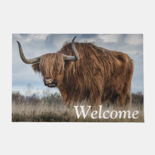 Fluffy Scottish Highland Cow Willkommen Fußmatte