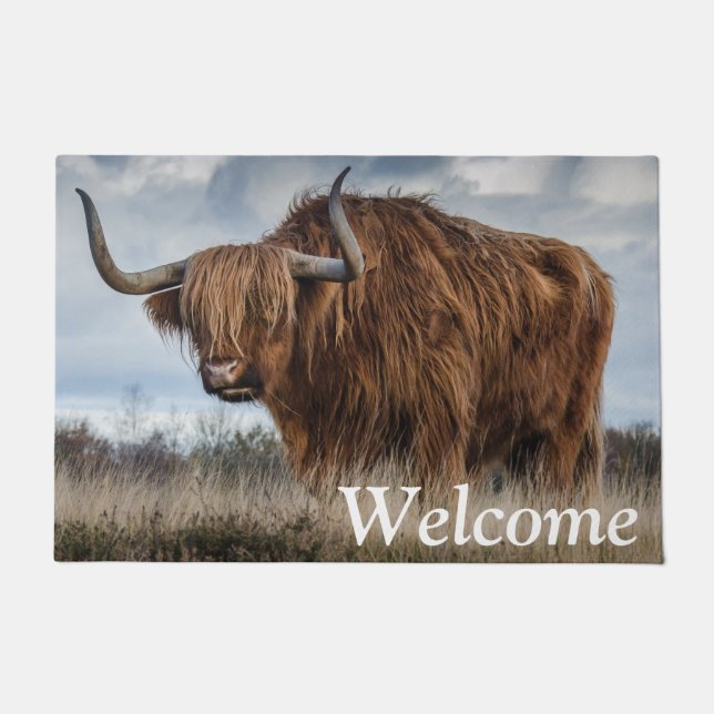 Fluffy Scottish Highland Cow Willkommen Fußmatte (Vorderseite)