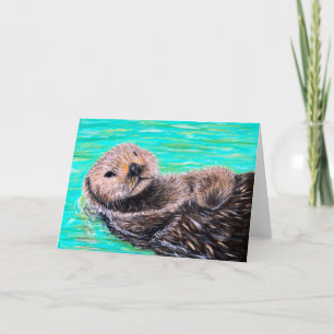 Fluffy Sea Otter Painting Karte